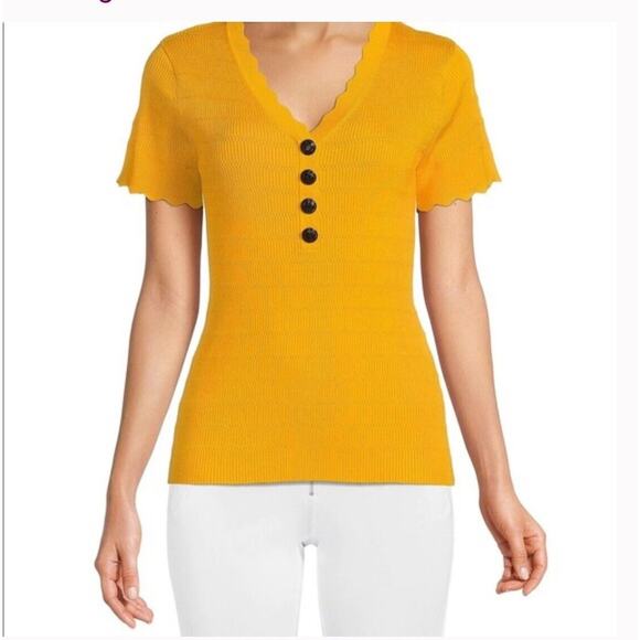 Karl Lagerfeld Women’s Yellow Knitted Scalloped Top‎ Size Large - Picture 1 of 7